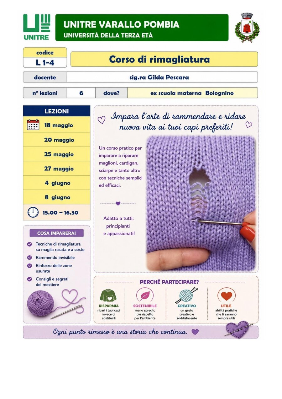 Scheda corso Corso di rimagliatura