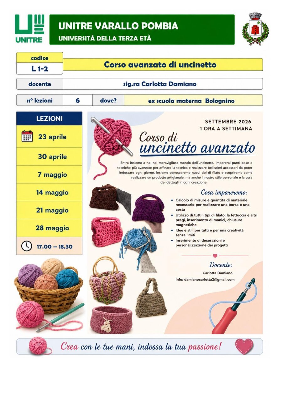 Scheda corso Corso avanzato di uncinetto